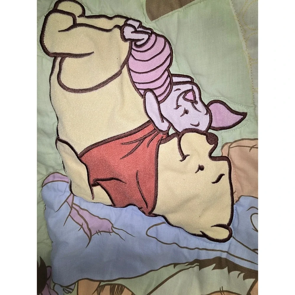 Disney Winnie the Pooh Tigger Eeyore Piglet Baby Crib Quilt Blanket Green Cream
